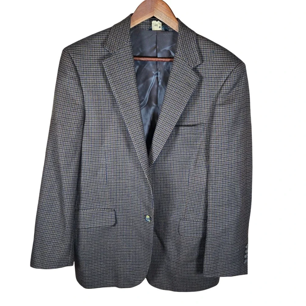 Gianfranco Ruffini Mens 39S‎ Lambswool Houndstooth Blazer Jacket Brown Blue